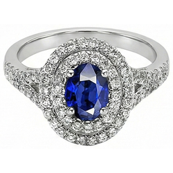 Anello con doppio anello di diamanti con zaffiro blu ovale in oro 14K 11.25 carati