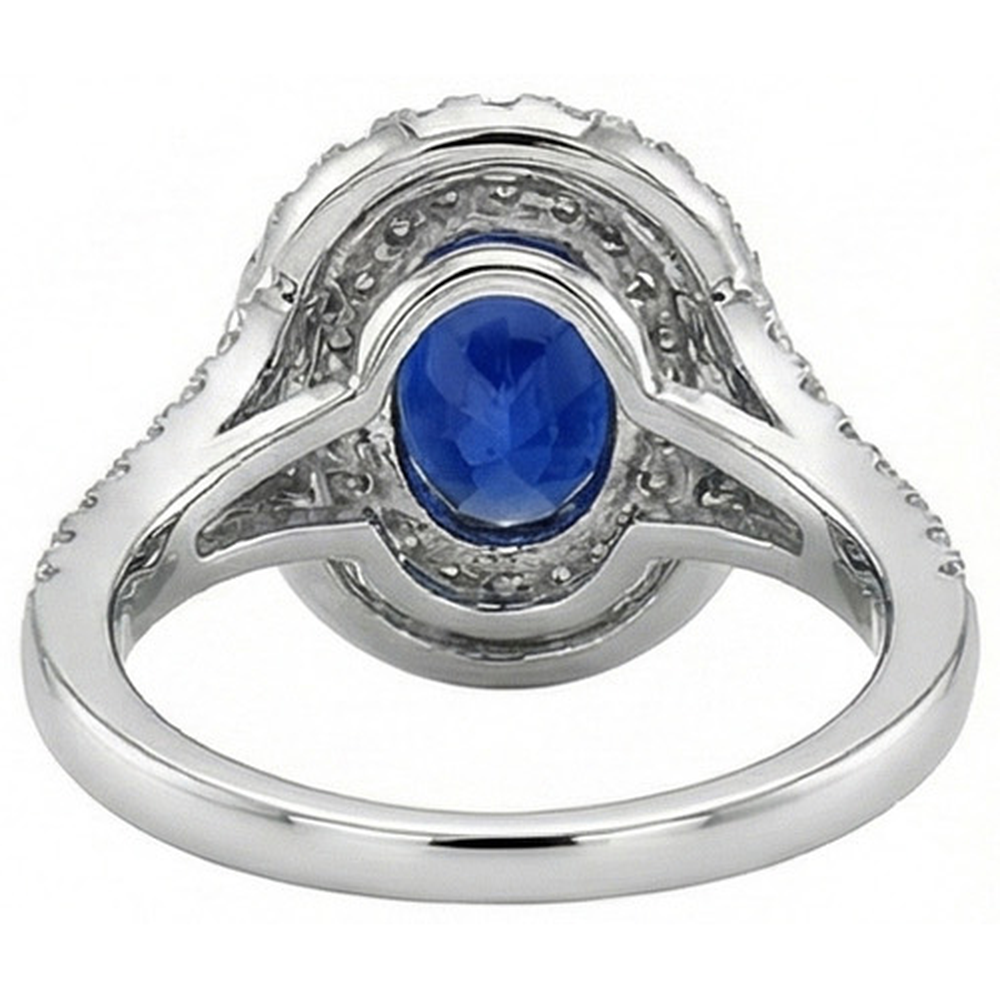 Anello con doppio anello di diamanti con zaffiro blu ovale in oro 14K 11.25 carati