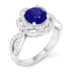Anello con doppio anello in zaffiro blu rotondo a forma di fiore con gambo diviso 5 carati