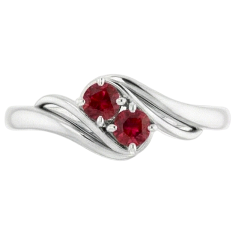 Anello con due pietre di rubini da 1 carato in oro bianco 14K