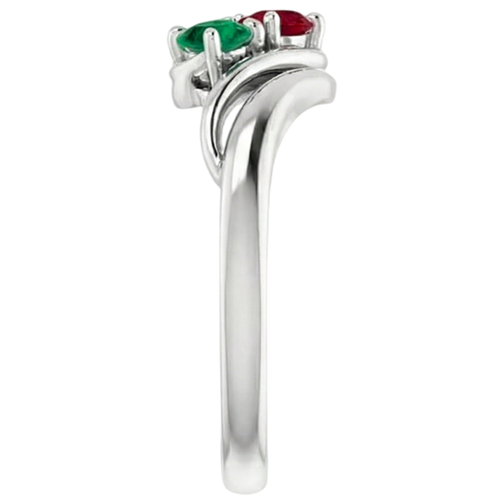 Anello con gambo bypass in oro bianco da 1 carato con pietre di smeraldo e rubino 14K