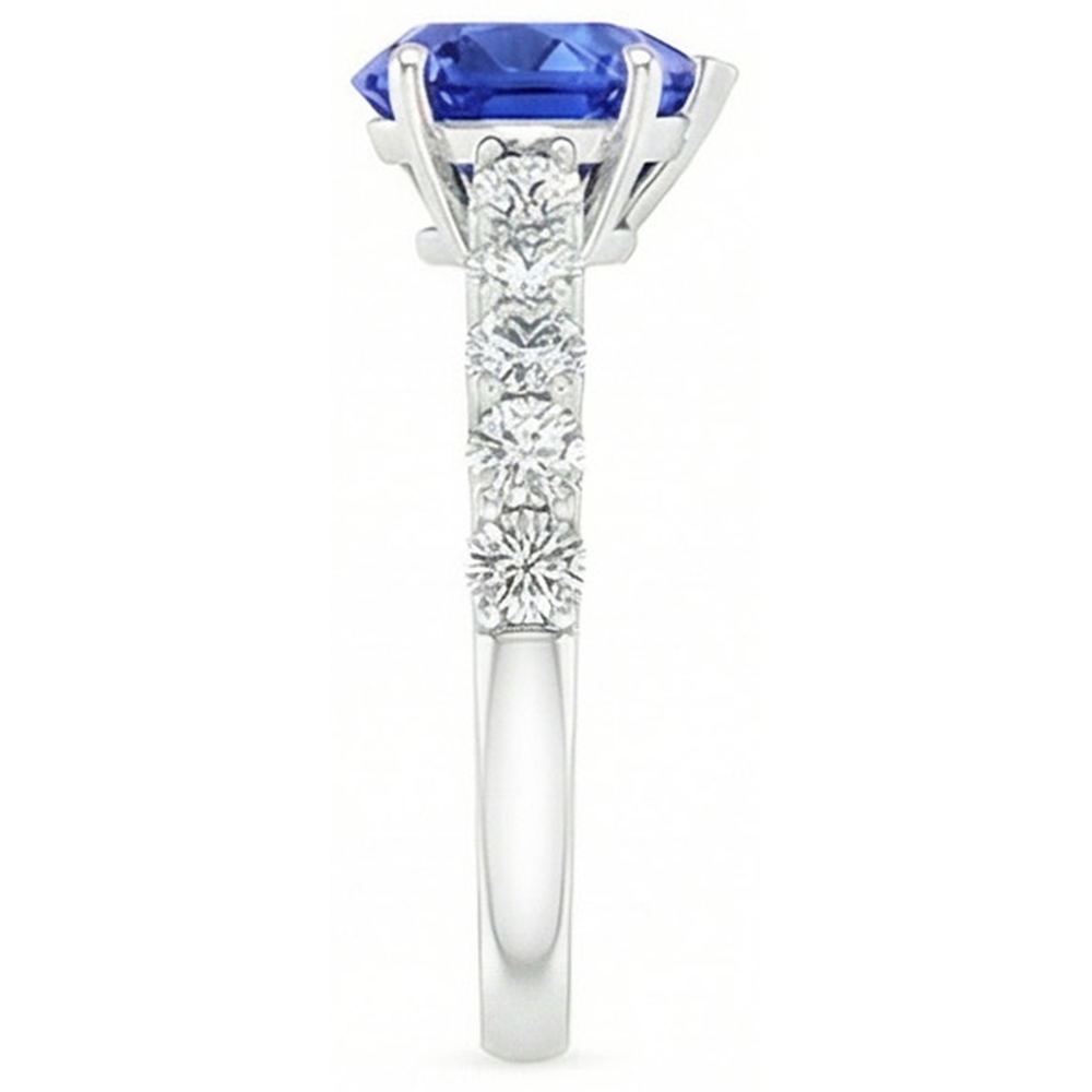 Anello con gemma Cuore 2,50 carati Zaffiri blu e diamanti tondi in oro bianco 14K