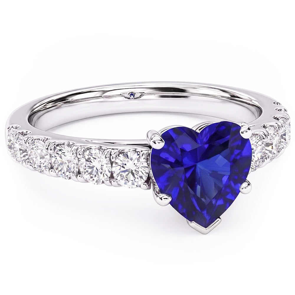 Anello con gemma di zaffiro a forma di cuore e accenti di diamanti a doppia pavé 3.50 carati