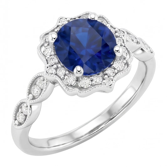 Anello con gemma di zaffiro dello Sri Lanka a taglio rotondo da 1,40 ct
