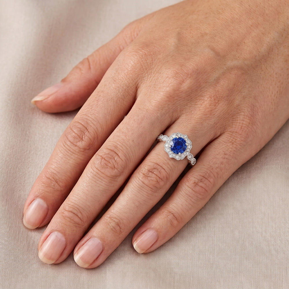 Anello con gemma di zaffiro dello Sri Lanka a taglio rotondo da 1,40 ct