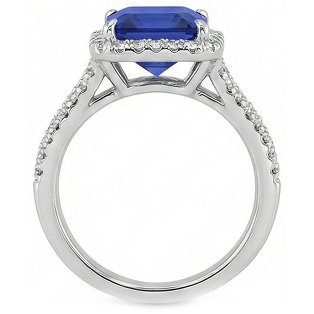 Anello con gemme di diamanti 5 carati Halo gioielli in oro con zaffiro blu naturale