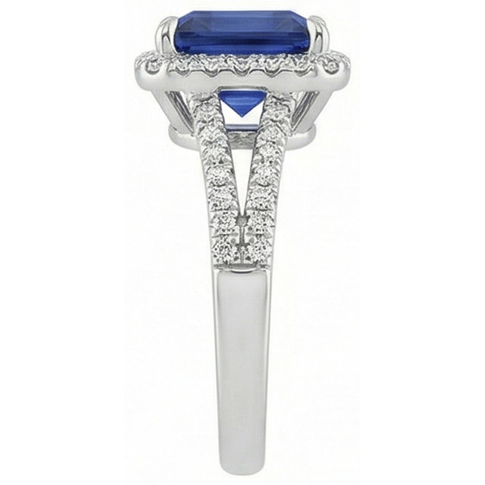 Anello con gemme di diamanti 5 carati Halo gioielli in oro con zaffiro blu naturale