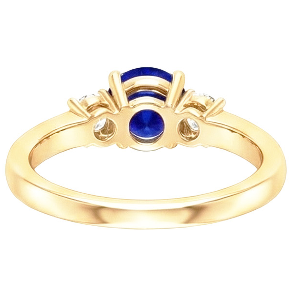 Anello con gemme di diamanti Zaffiro blu 2 carati 3 pietre stile oro giallo