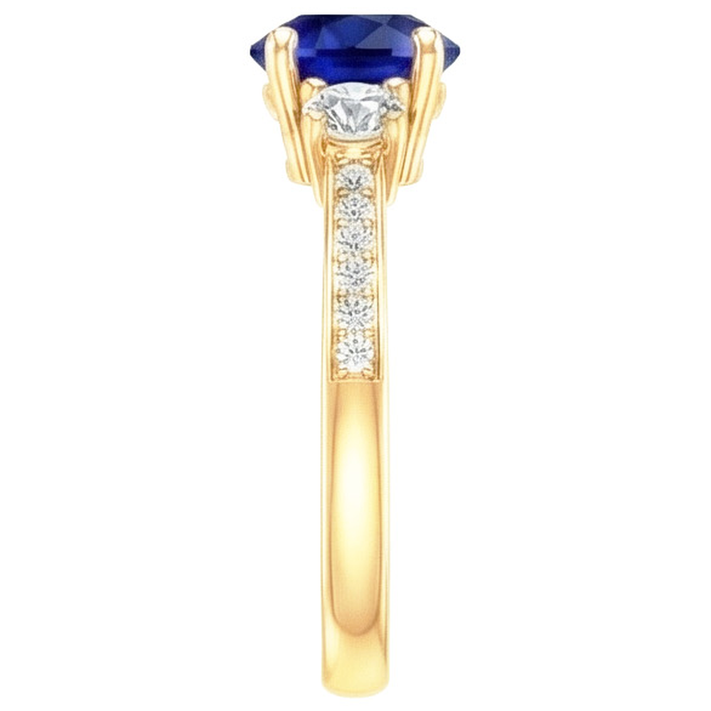 Anello con gemme di diamanti Zaffiro blu 2 carati 3 pietre stile oro giallo