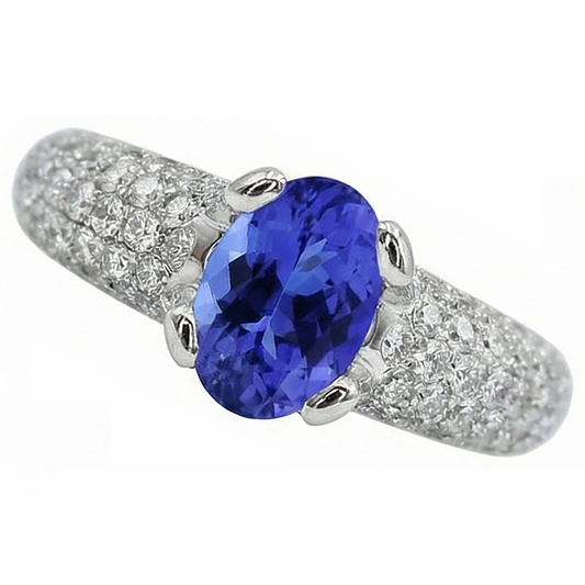 Anello con gemme di tanzanite blu e diamanti in oro 2.5 kt 14K