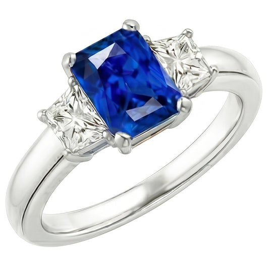 Anello con gemme di zaffiro blu 2.50 carati di diamanti scintillanti scintillanti