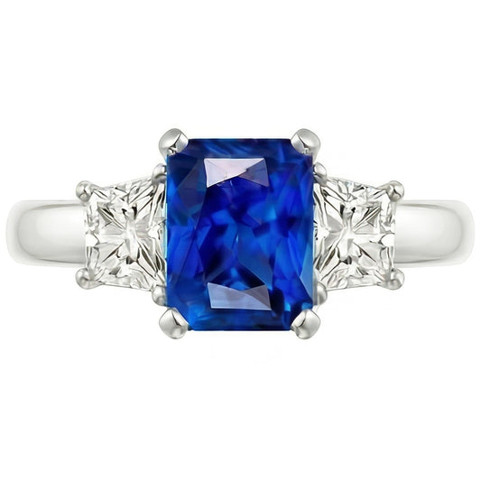 Anello con gemme di zaffiro blu 2.50 carati di diamanti scintillanti scintillanti