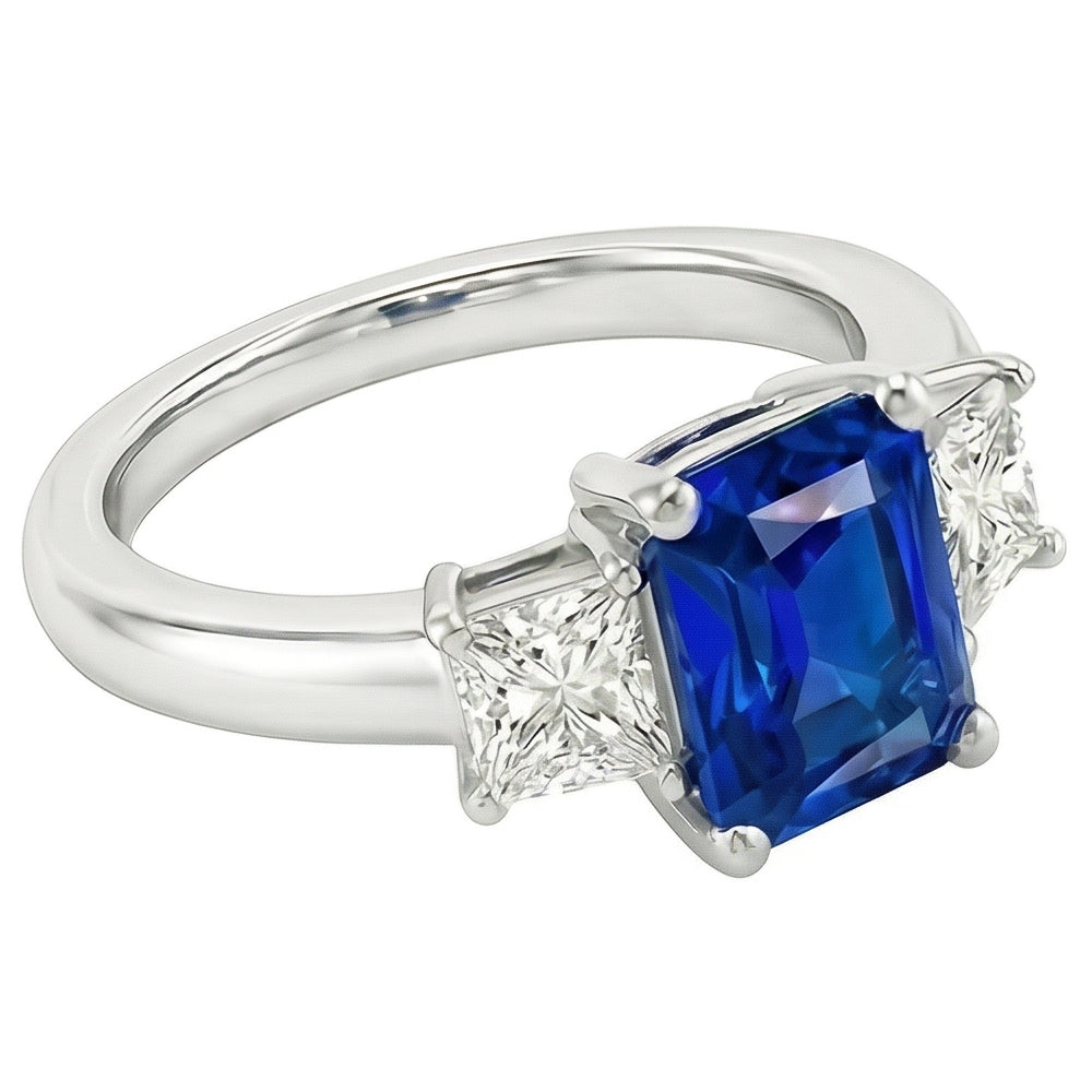 Anello con gemme di zaffiro blu 2.50 carati di diamanti scintillanti scintillanti