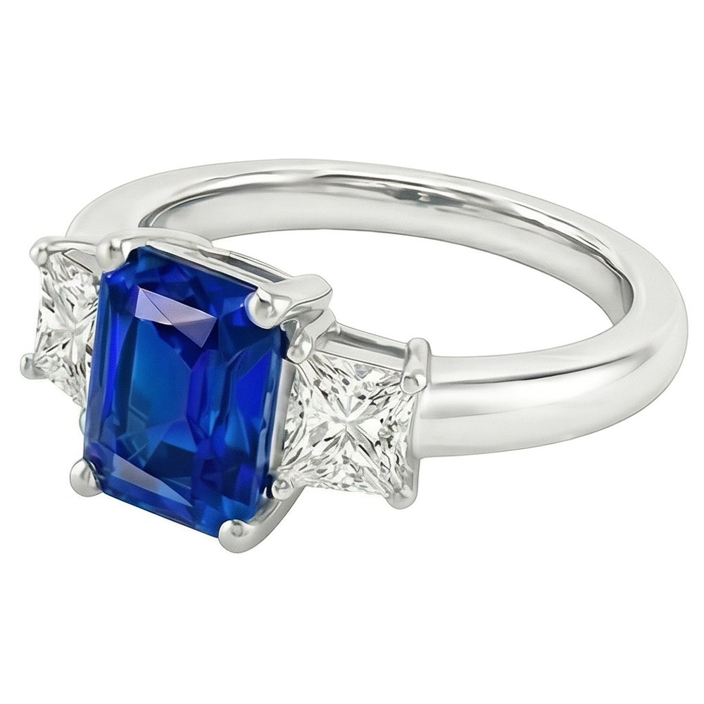 Anello con gemme di zaffiro blu 2.50 carati di diamanti scintillanti scintillanti