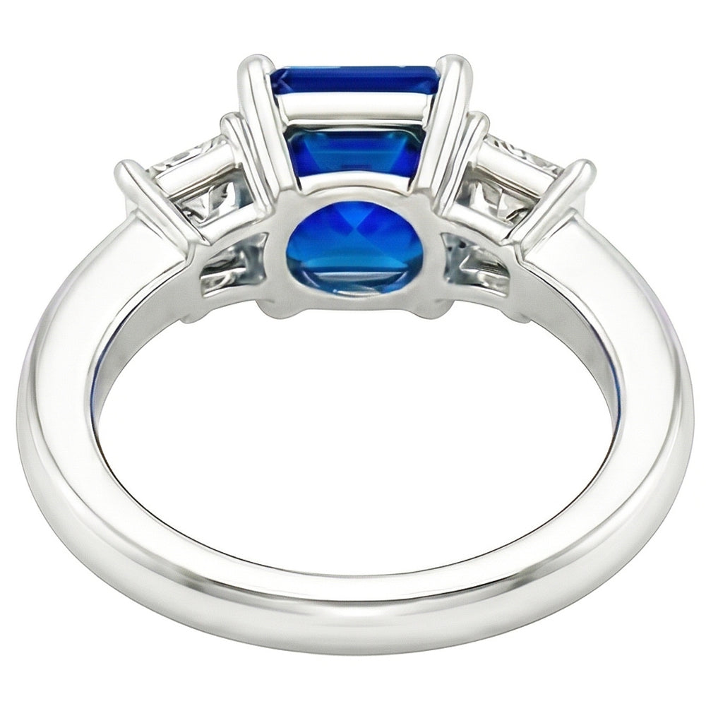 Anello con gemme di zaffiro blu 2.50 carati di diamanti scintillanti scintillanti