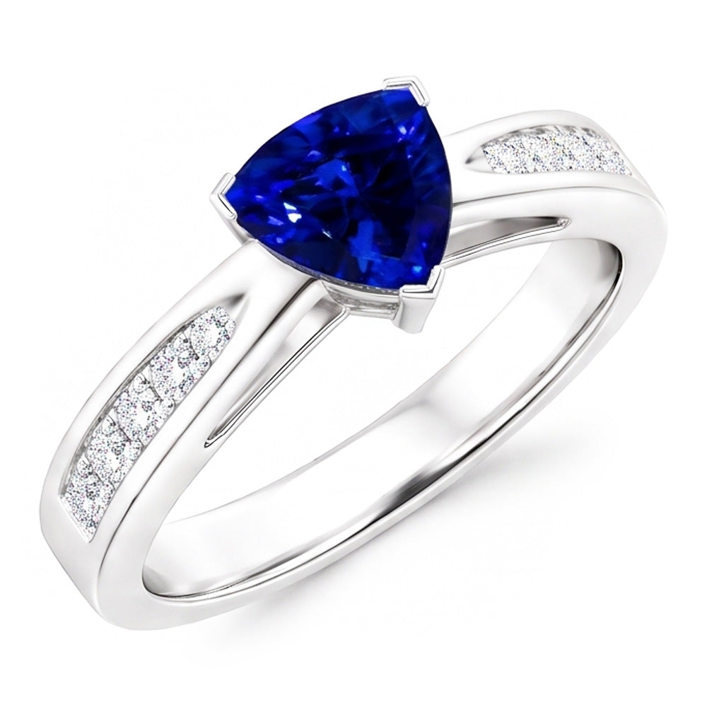 Anello con gemme di zaffiro blu diamante a forma di trilioni di 2 carati