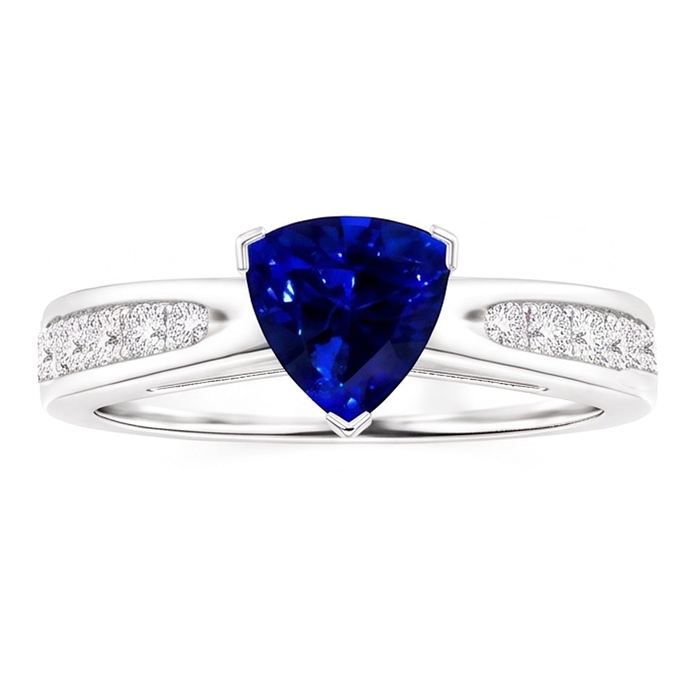 Anello con gemme di zaffiro blu diamante a forma di trilioni di 2 carati