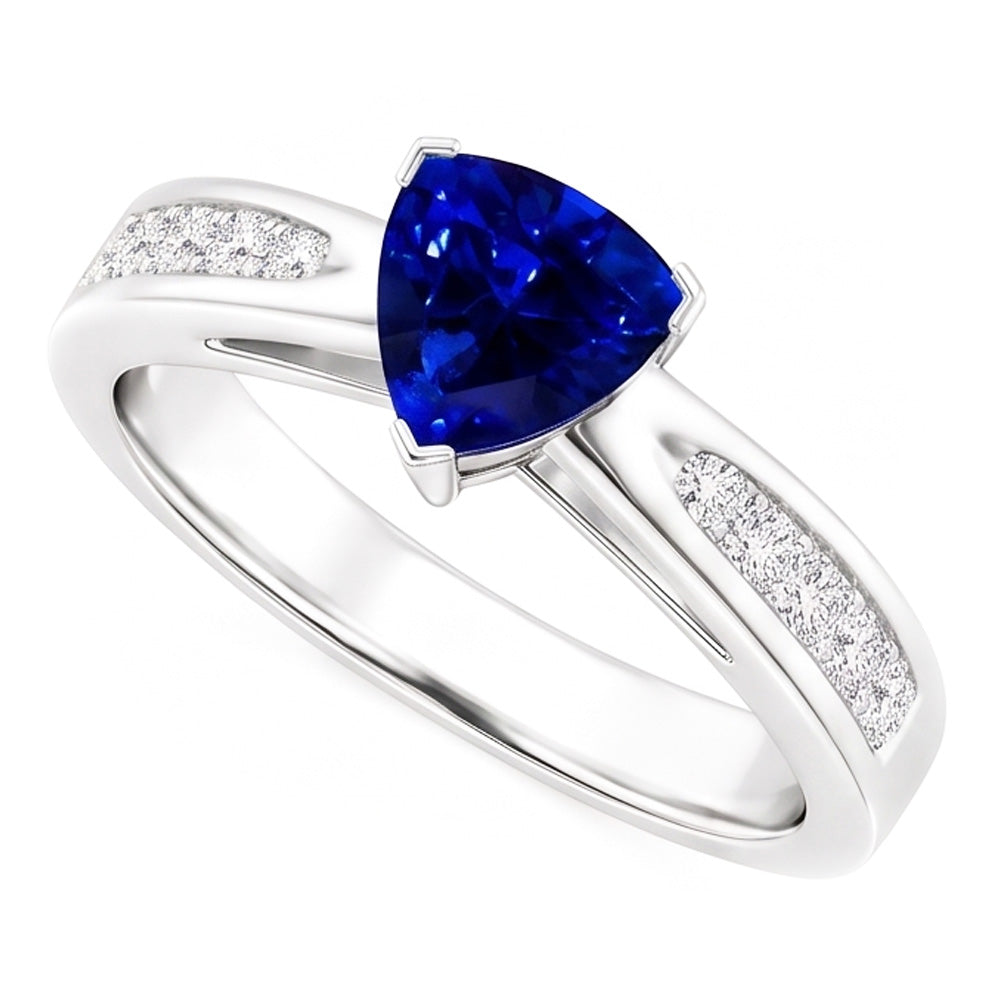 Anello con gemme di zaffiro blu diamante a forma di trilioni di 2 carati