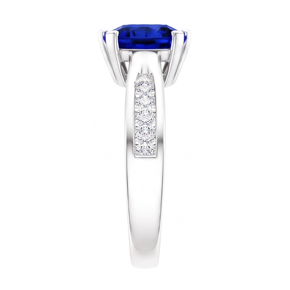 Anello con gemme di zaffiro blu diamante a forma di trilioni di 2 carati