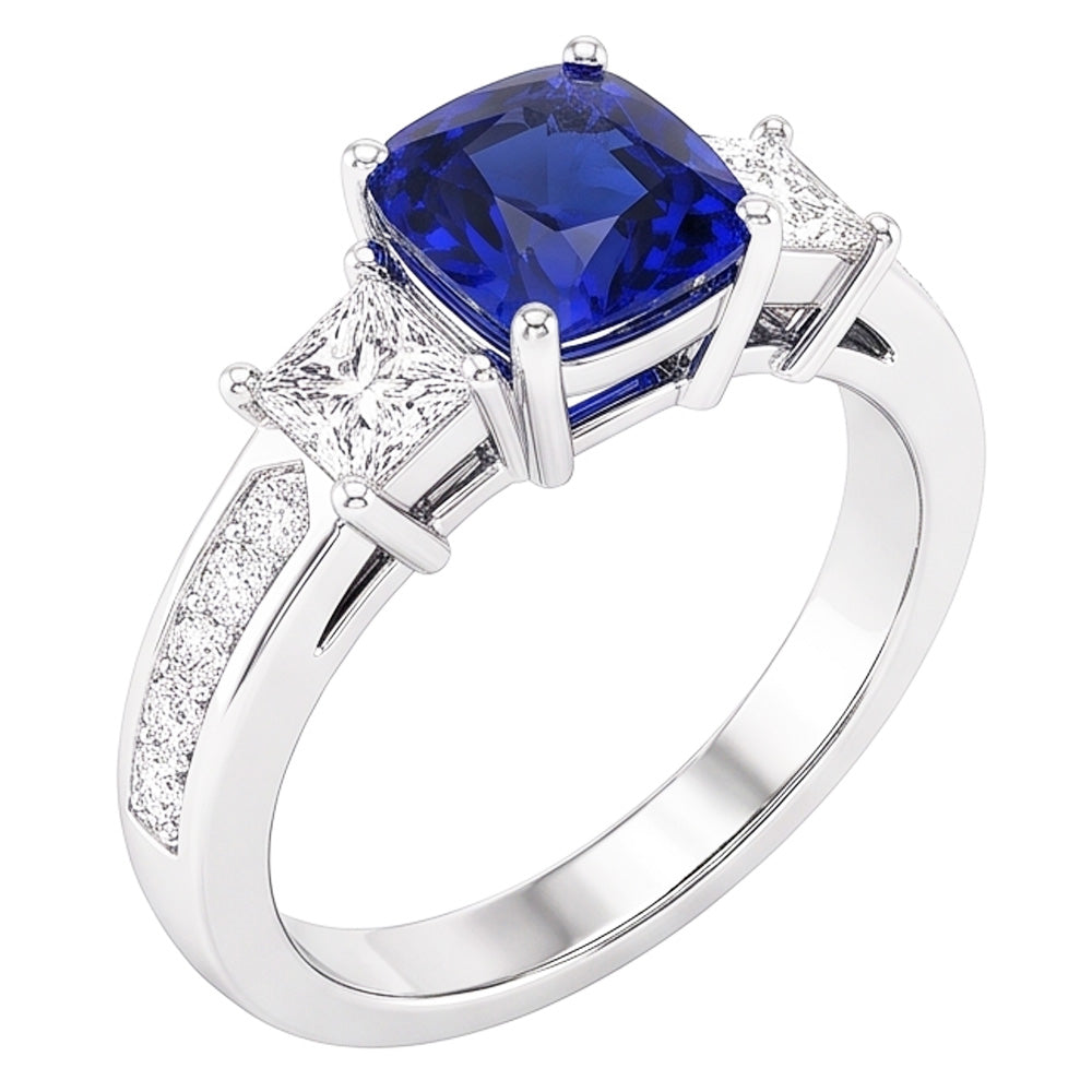 Anello con gemme di zaffiro di Ceylon Princess e diamanti rotondi 2.50 carati