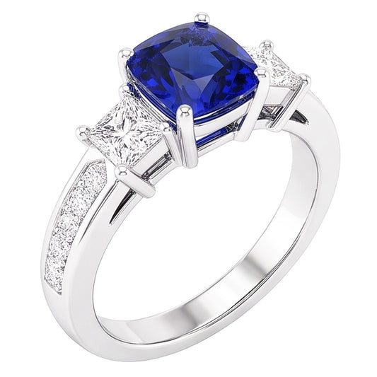 Anello con gemme di zaffiro di Ceylon Princess e diamanti rotondi 2.50 carati