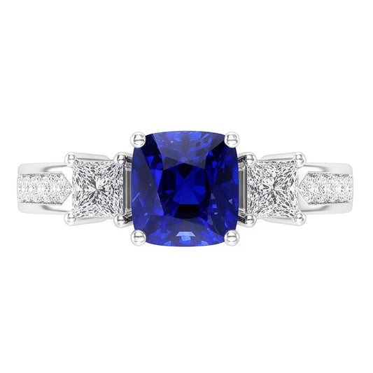 Anello con gemme di zaffiro di Ceylon Princess e diamanti rotondi 2.50 carati