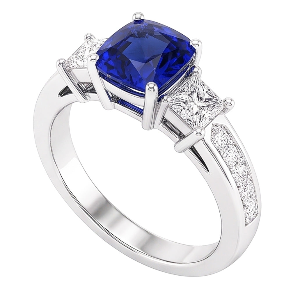 Anello con gemme di zaffiro di Ceylon Princess e diamanti rotondi 2.50 carati