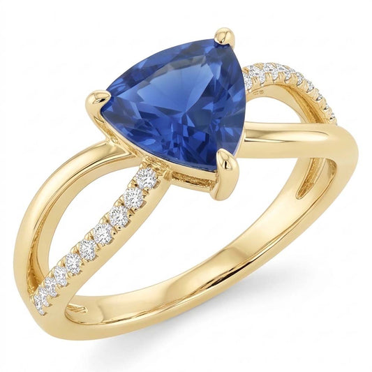 Anello con gemme di zaffiro di Ceylon Trilioni di diamanti a gambo diviso da 1.50 carati