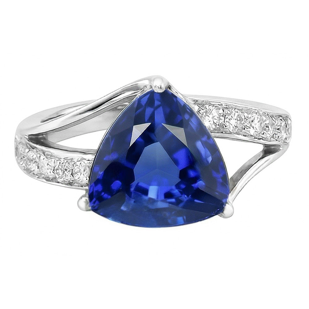 Anello con gemme di zaffiro e diamanti. gioielli da donna in oro con gambo diviso 2 carati