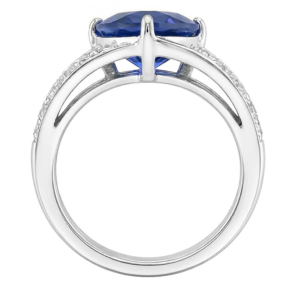 Anello con gemme di zaffiro e diamanti. gioielli da donna in oro con gambo diviso 2 carati