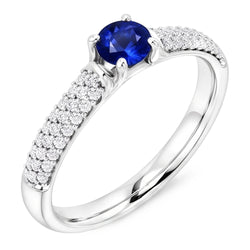 Anello con pavé di diamanti blu zaffiro 2 carati oro bianco 14K