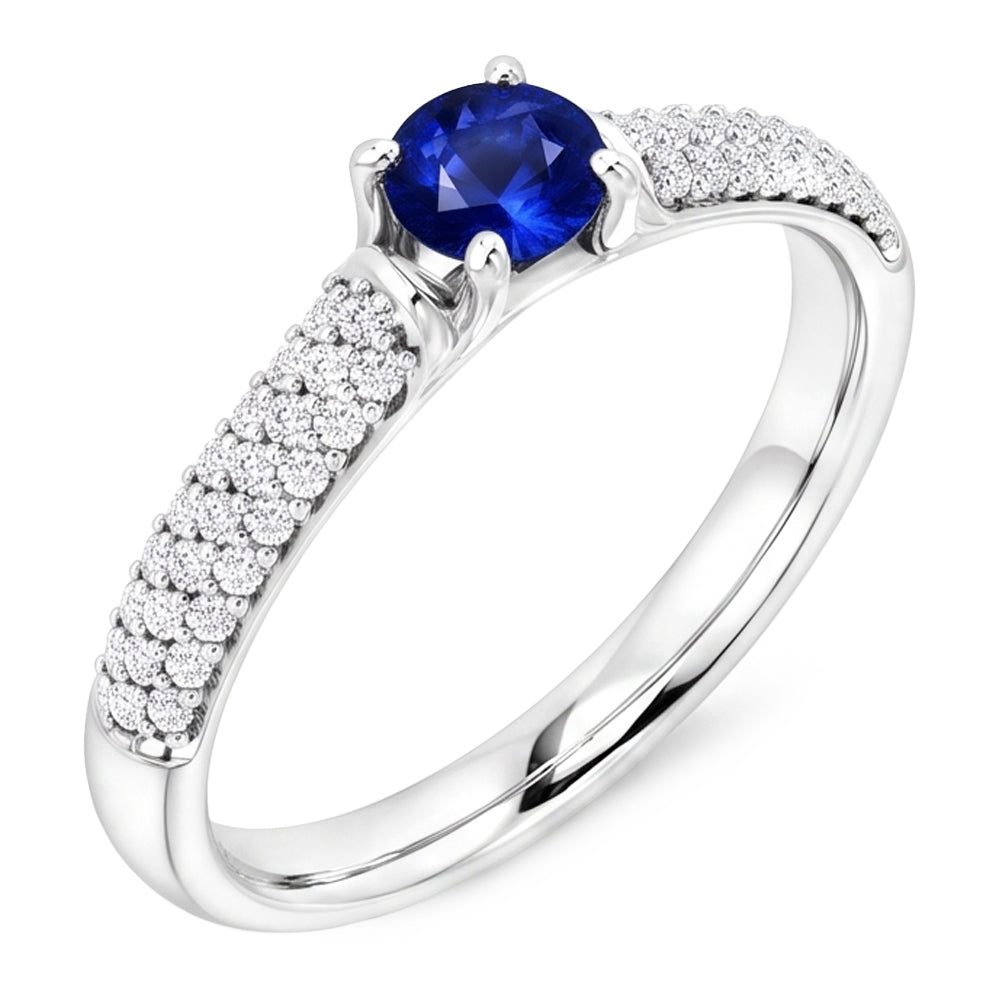 Anello con pavé di diamanti blu zaffiro 2 carati oro bianco 14K