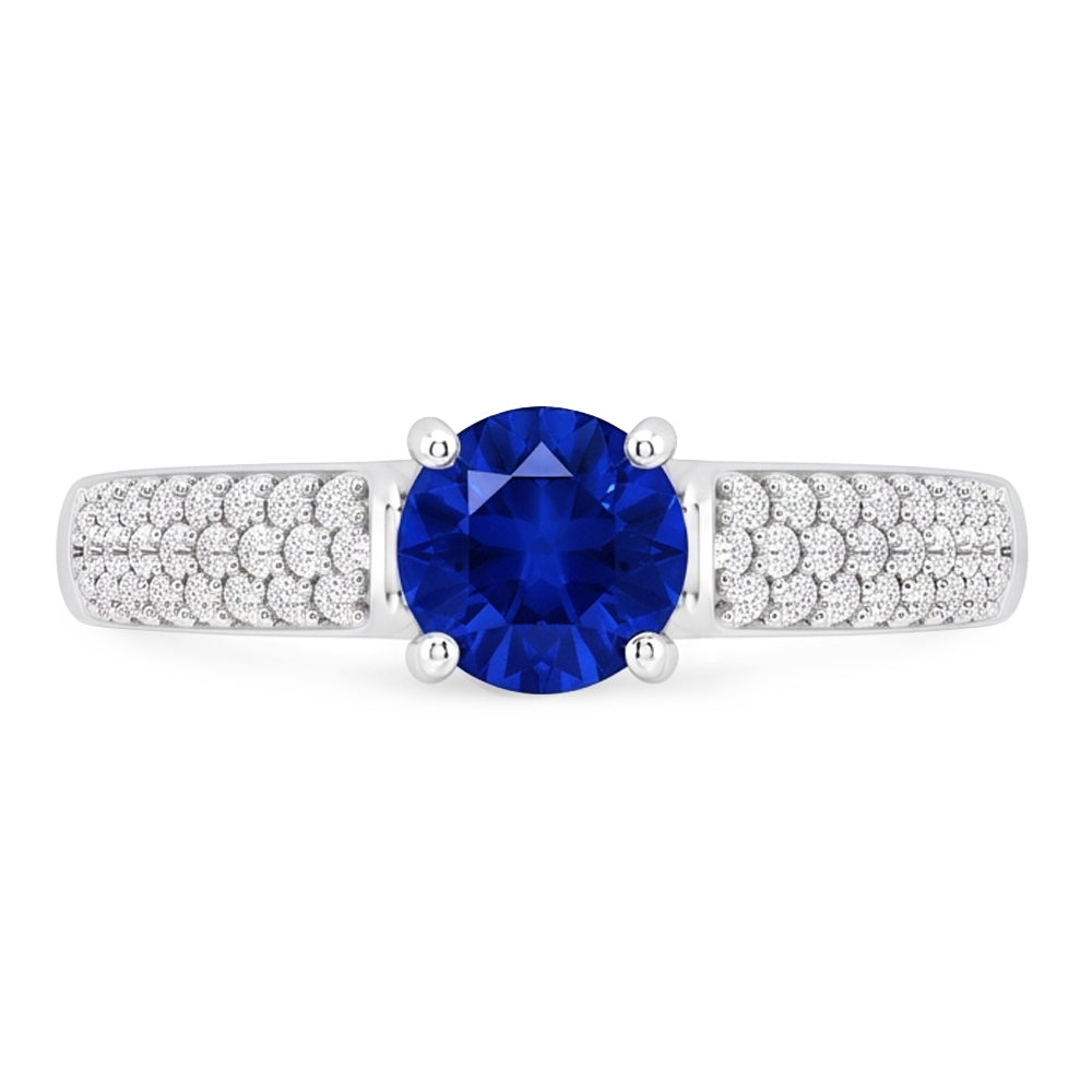 Anello con pavé di diamanti blu zaffiro 2 carati oro bianco 14K