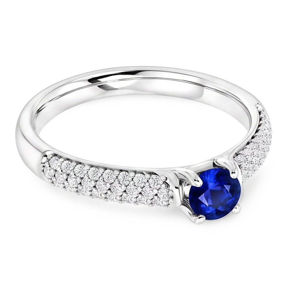 Anello con pavé di diamanti blu zaffiro 2 carati oro bianco 14K