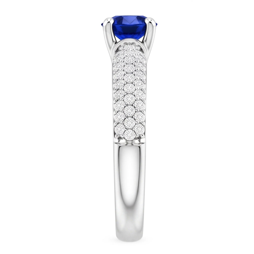 Anello con pavé di diamanti blu zaffiro 2 carati oro bianco 14K