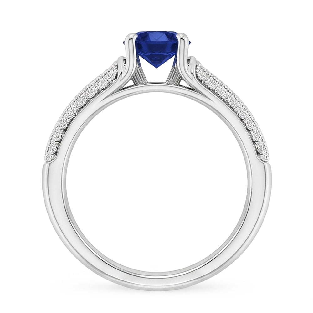 Anello con pavé di diamanti blu zaffiro 2 carati oro bianco 14K