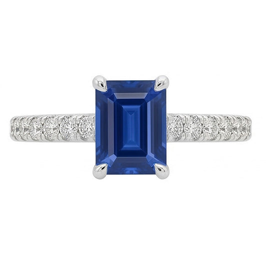 Anello con pavé di pietre preziose di zaffiro blu solitario da 2,50 carati in oro bianco 14K