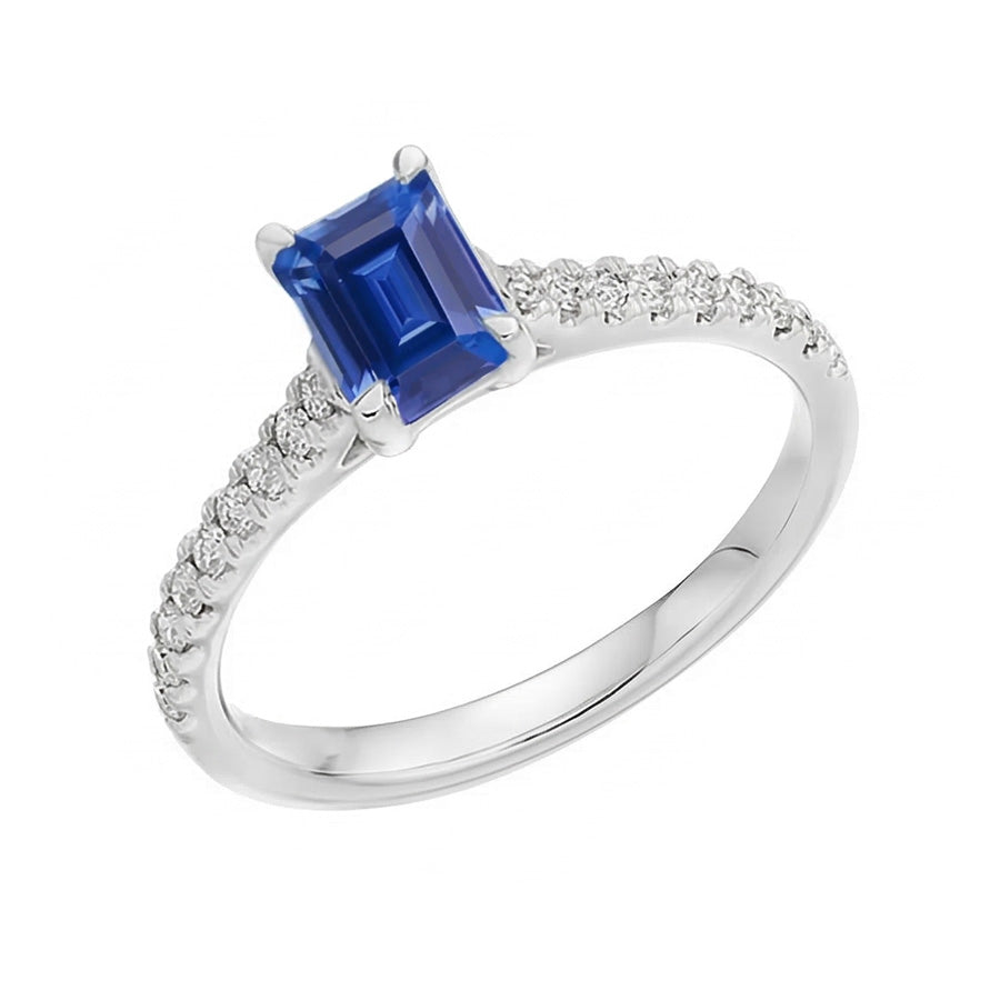 Anello con pavé di pietre preziose di zaffiro blu solitario da 2,50 carati in oro bianco 14K