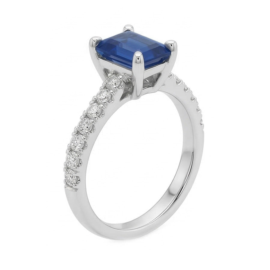 Anello con pavé di pietre preziose di zaffiro blu solitario da 2,50 carati in oro bianco 14K
