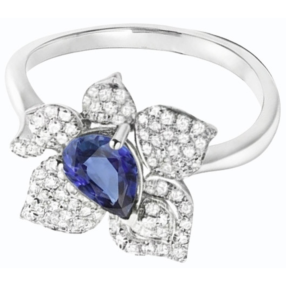 Anello con pietra preziosa di zaffiro blu e diamanti a forma di fiore da 2,50 carati con oro bianco 14K