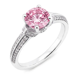 Anello con pietra preziosa rotonda con zaffiro rosa da 1,41 ct