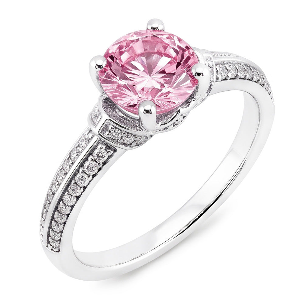 Anello con pietra preziosa rotonda con zaffiro rosa da 1,41 ct