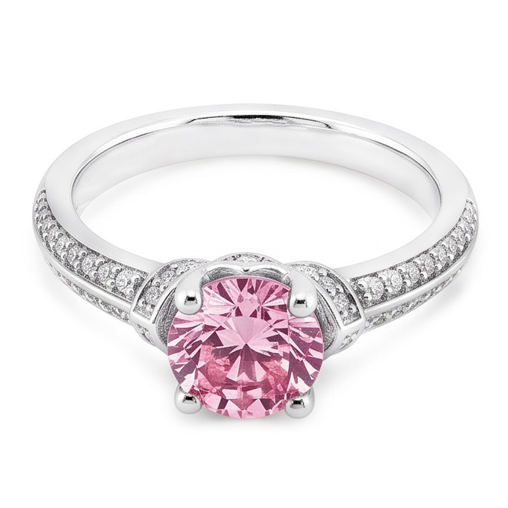 Anello con pietra preziosa rotonda con zaffiro rosa da 1,41 ct