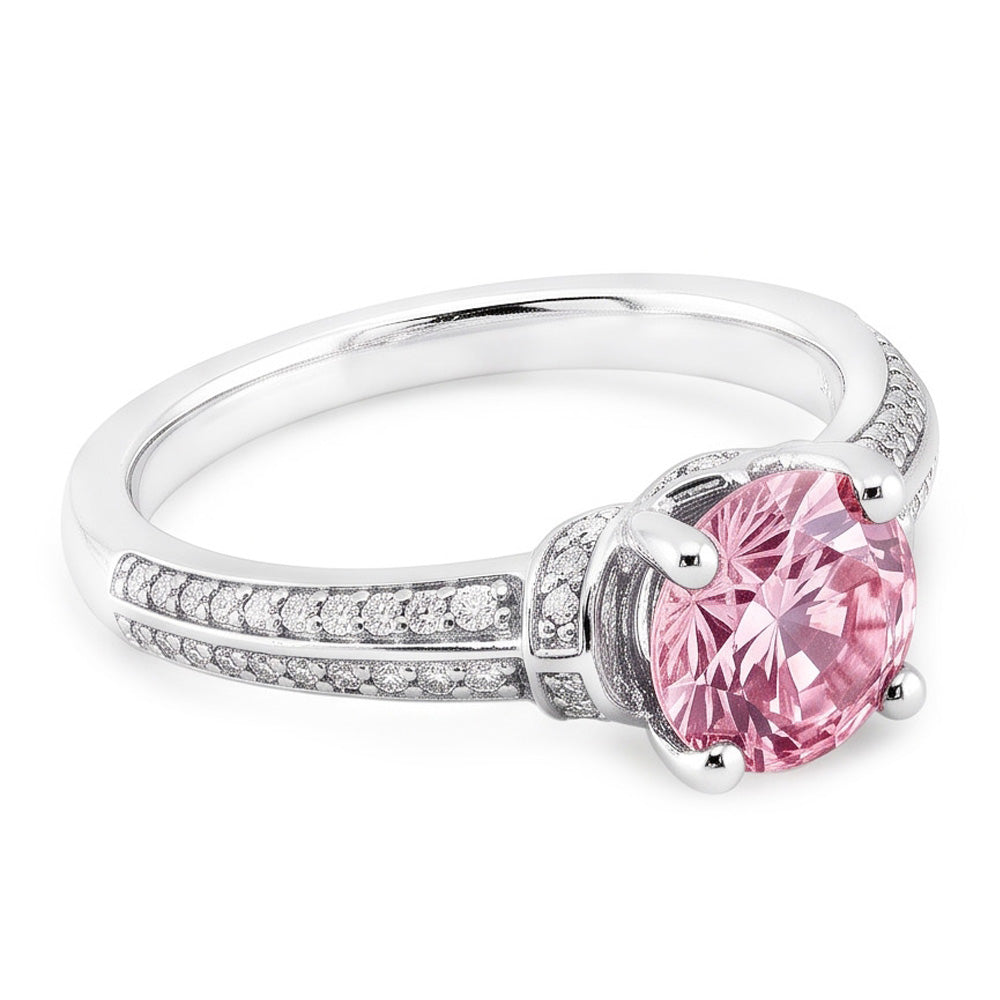 Anello con pietra preziosa rotonda con zaffiro rosa da 1,41 ct
