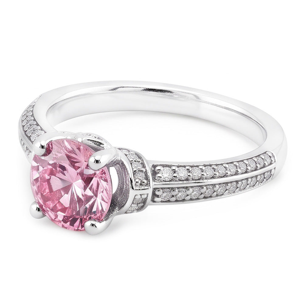 Anello con pietra preziosa rotonda con zaffiro rosa da 1,41 ct