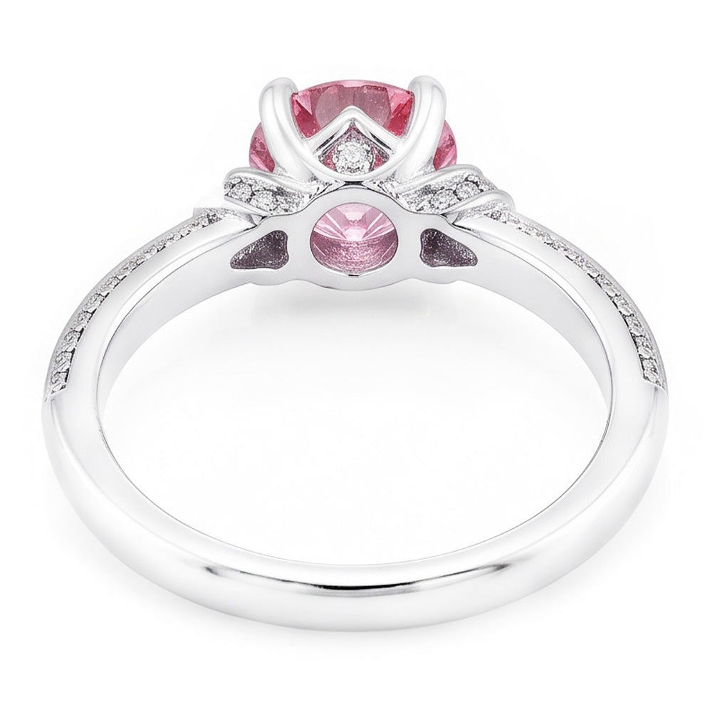 Anello con pietra preziosa rotonda con zaffiro rosa da 1,41 ct