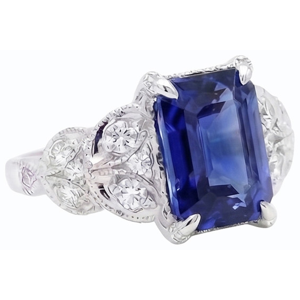 Anello con pietra preziosa smeraldo Ceylon Sapphire Leaf Style Diamanti Naturali Autentici ( non creati in laboratorio ) 3,50 carati