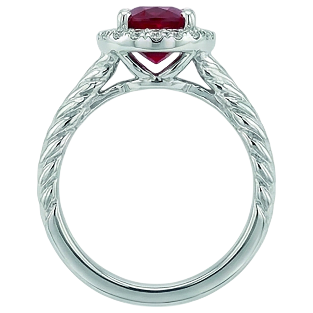 Anello con pietre preziose 1.15 Carati Oro Bianco 14K . Diamante Naturale Autentico ( non creato in laboratorio ) Ovale Rubino