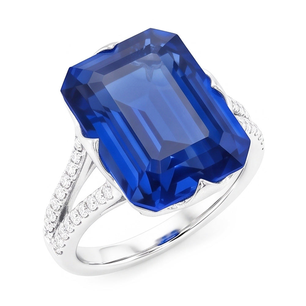 Anello con pietre preziose Emerald Blue Sapphire Split Shank 5.50 carati gioielli