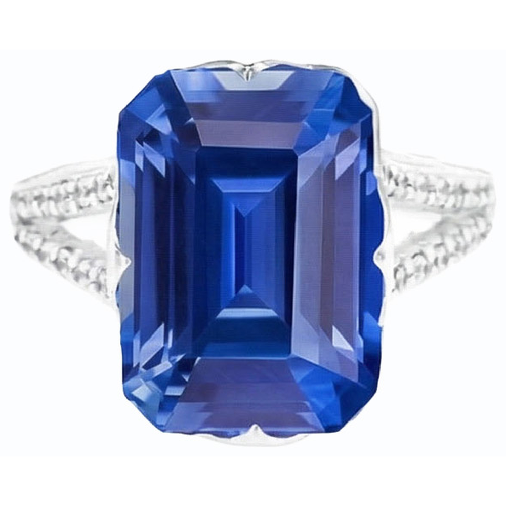 Anello con pietre preziose Emerald Blue Sapphire Split Shank 5.50 carati gioielli